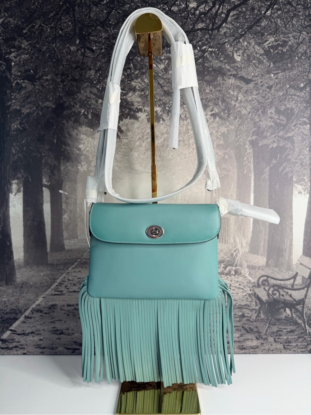 NWT Coach 1964 Fringe Reissue Bag Glovetanned Leather Aquamarine CU033